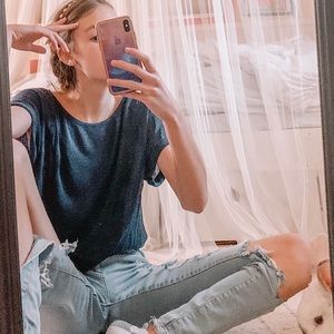 Dark Navy Blue girls mesh sweater top